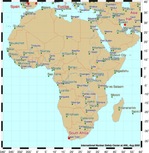 Afrique, centrales nucléaires, carte