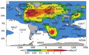 Carte du bruit de fond artificiel du Xénon 133 dans le monde